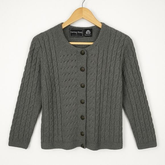 VTG Carraig Donn Sweater Women's L Wool Cable Knit Aran Cardigan Irish Fisherman - Picture 1 of 11